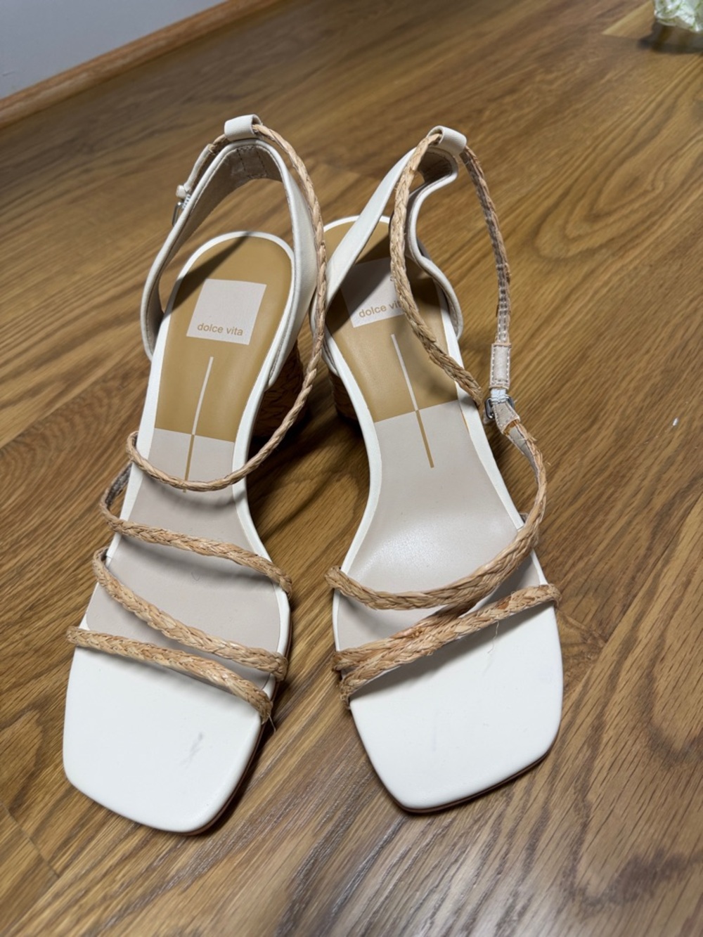 Brand new Dolce Vita White Sandals with Braided Natural Straps and braided heel